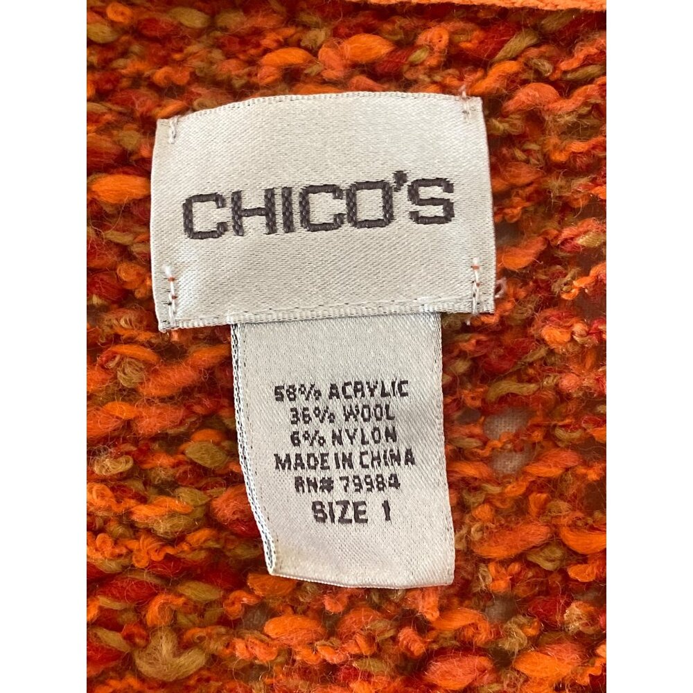 Chico's Crochet Long Sweater Cardigan Vest W's M Wool Blend Orange Fall Chunky - Picture 7 of 12